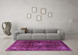 Machine Washable Persian Purple Traditional Area Rugs in a Living Room, wshtr2158pur
