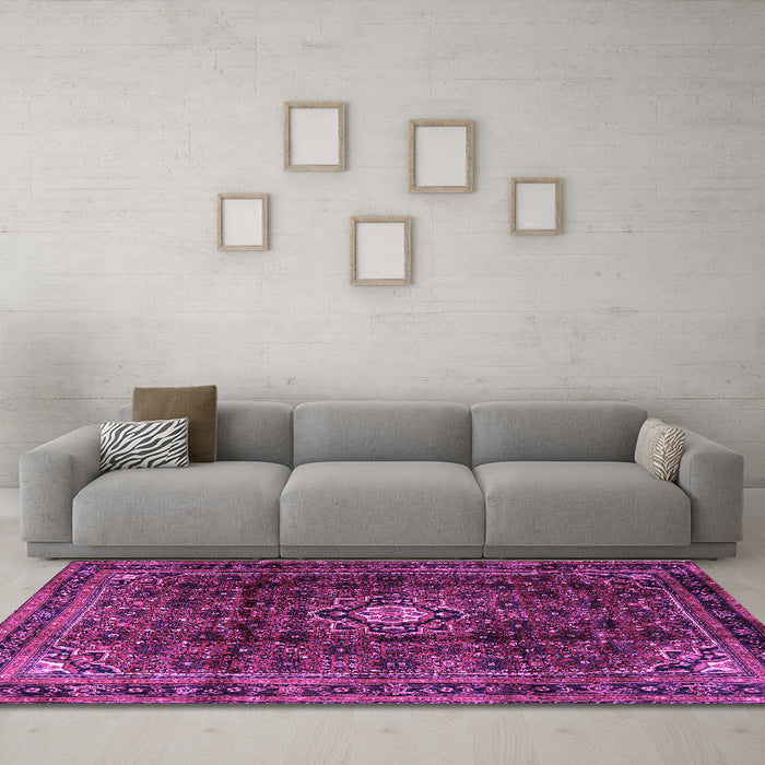 Machine Washable Persian Purple Traditional Area Rugs in a Living Room, wshtr2158pur