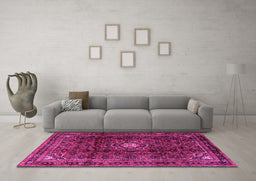 Machine Washable Persian Pink Traditional Rug in a Living Room, wshtr2158pnk