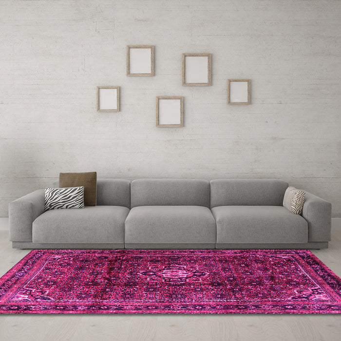 Machine Washable Persian Pink Traditional Rug in a Living Room, wshtr2158pnk