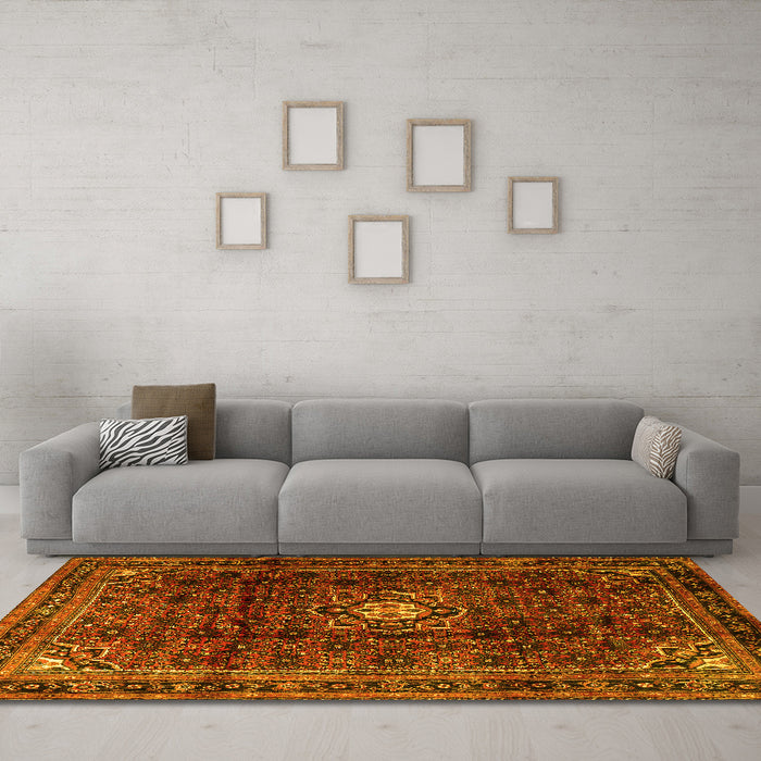 Machine Washable Persian Yellow Traditional Rug in a Living Room, wshtr2158yw