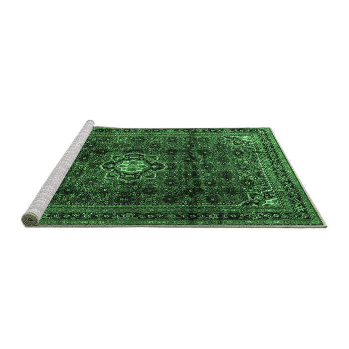 Sideview of Machine Washable Persian Emerald Green Traditional Area Rugs, wshtr2158emgrn