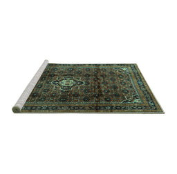 Sideview of Machine Washable Persian Turquoise Traditional Area Rugs, wshtr2158turq