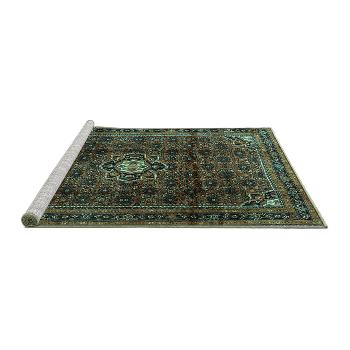 Sideview of Machine Washable Persian Turquoise Traditional Area Rugs, wshtr2158turq