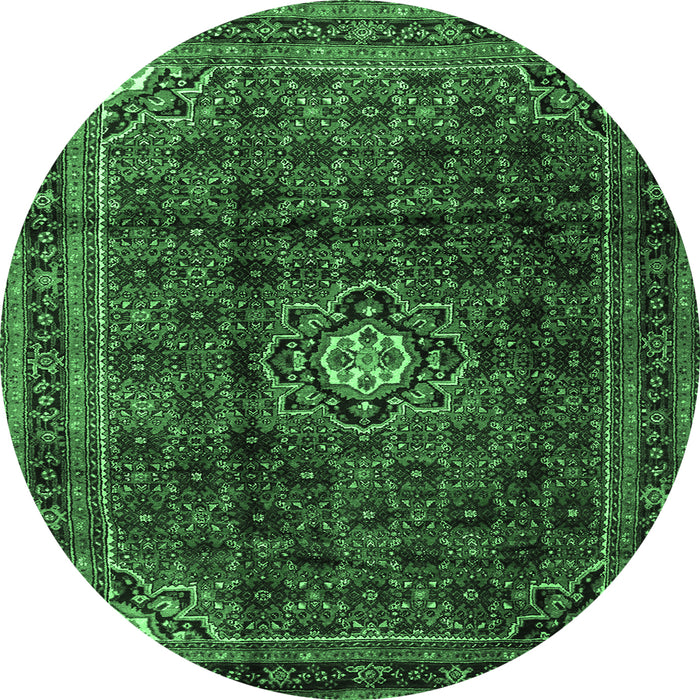 Round Persian Emerald Green Traditional Rug, tr2158emgrn
