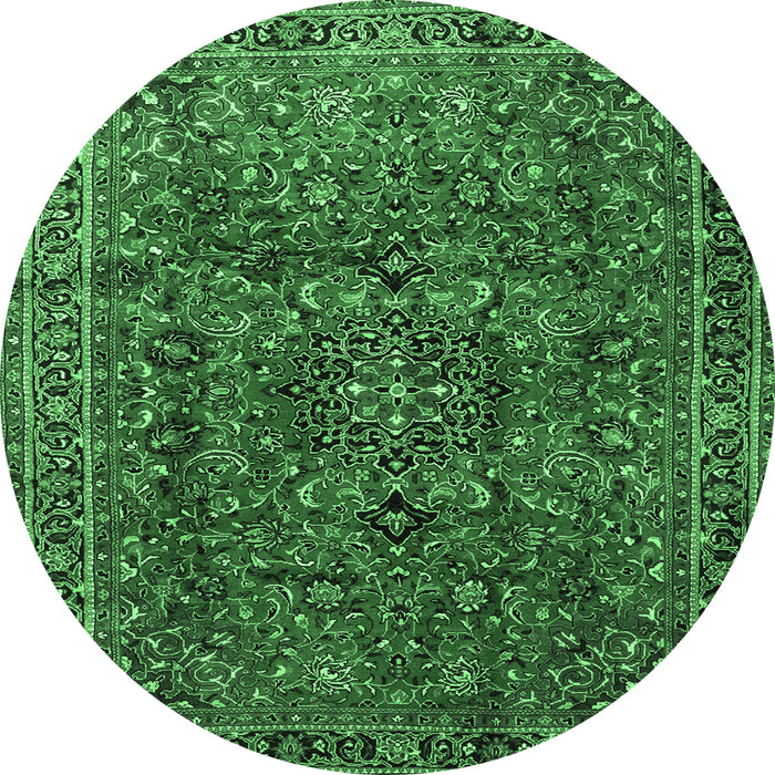 Round Machine Washable Medallion Emerald Green Traditional Area Rugs, wshtr2159emgrn