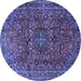 Round Machine Washable Medallion Blue Traditional Rug, wshtr2159blu