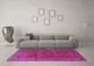 Machine Washable Medallion Pink Traditional Rug in a Living Room, wshtr2159pnk