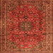 Round Machine Washable Medallion Orange Traditional Area Rugs, wshtr2159org