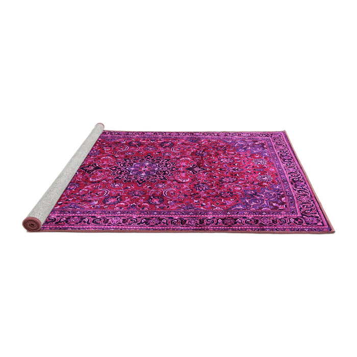 Sideview of Machine Washable Medallion Pink Traditional Rug, wshtr2159pnk