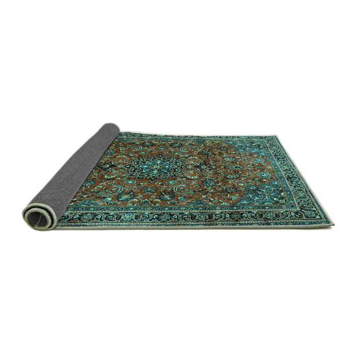 Sideview of Medallion Turquoise Traditional Rug, tr2159turq