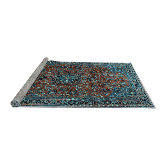 Sideview of Machine Washable Medallion Light Blue Traditional Rug, wshtr2159lblu
