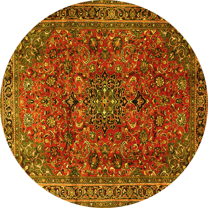 Round Machine Washable Medallion Yellow Traditional Rug, wshtr2159yw