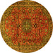 Round Machine Washable Medallion Yellow Traditional Rug, wshtr2159yw