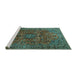 Sideview of Machine Washable Medallion Turquoise Traditional Area Rugs, wshtr2159turq