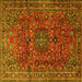 Square Machine Washable Medallion Yellow Traditional Rug, wshtr2159yw