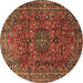 Round Machine Washable Medallion Brown Traditional Rug, wshtr2159brn