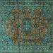 Square Machine Washable Medallion Turquoise Traditional Area Rugs, wshtr2159turq