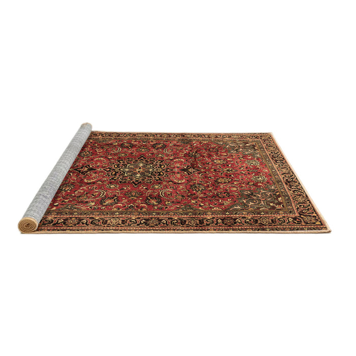 Sideview of Machine Washable Medallion Brown Traditional Rug, wshtr2159brn