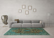 Machine Washable Medallion Turquoise Traditional Area Rugs in a Living Room,, wshtr2159turq