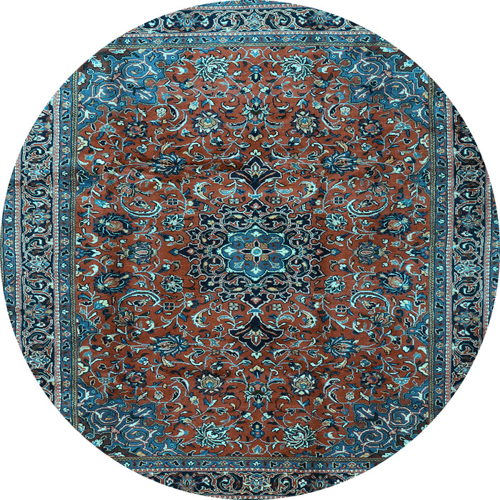 Round Medallion Light Blue Traditional Rug, tr2159lblu
