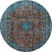 Round Medallion Light Blue Traditional Rug, tr2159lblu