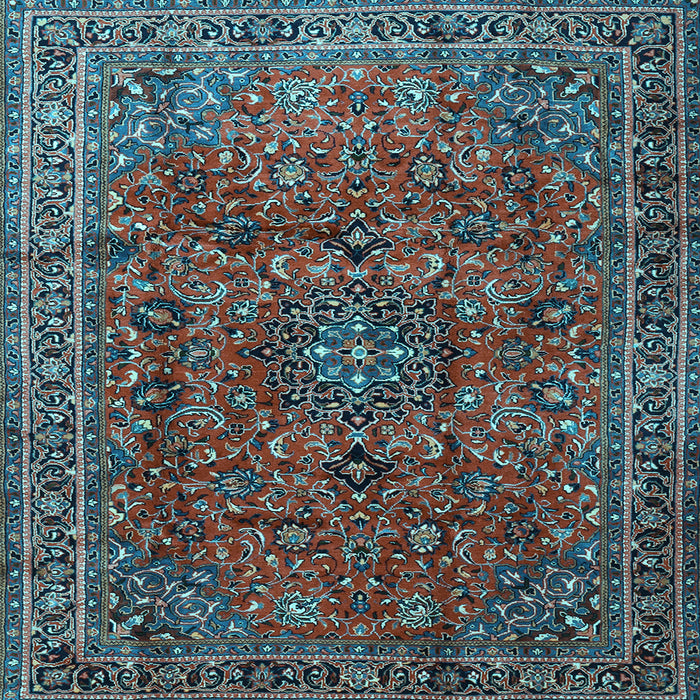 Square Medallion Light Blue Traditional Rug, tr2159lblu