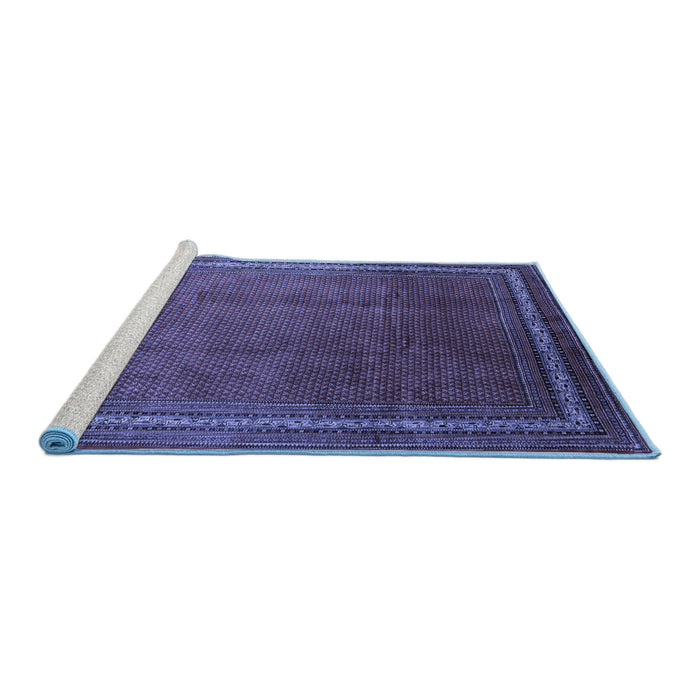 Sideview of Machine Washable Persian Blue Traditional Rug, wshtr215blu