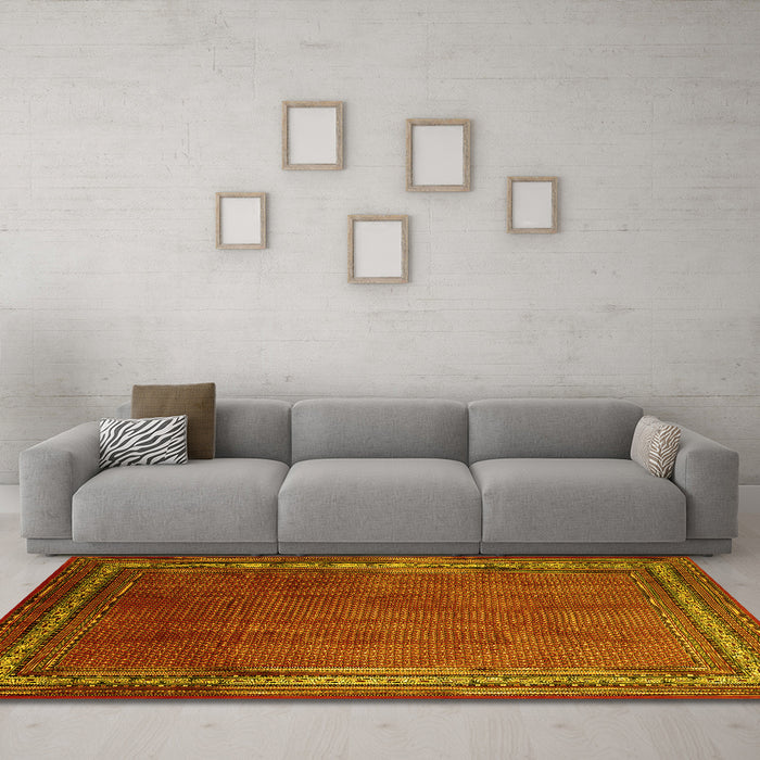 Machine Washable Persian Yellow Traditional Rug in a Living Room, wshtr215yw
