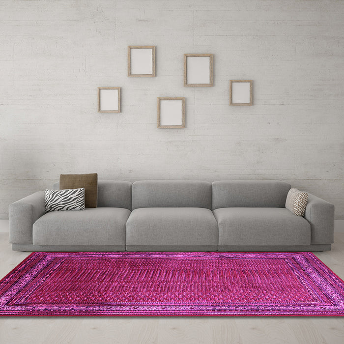 Machine Washable Persian Pink Traditional Rug in a Living Room, wshtr215pnk