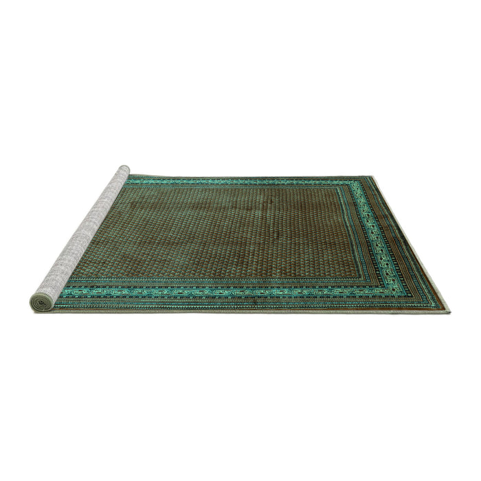 Sideview of Machine Washable Persian Turquoise Traditional Area Rugs, wshtr215turq