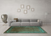 Machine Washable Persian Turquoise Traditional Area Rugs in a Living Room,, wshtr215turq