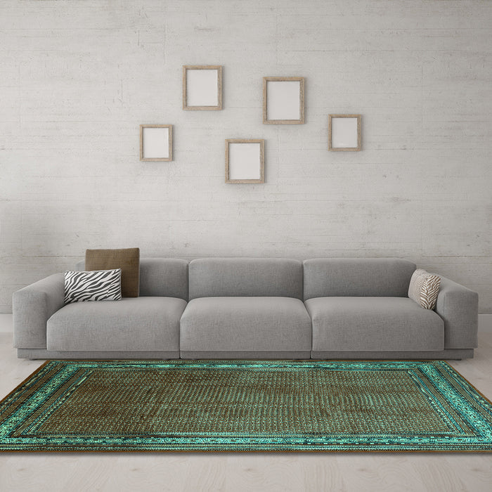 Machine Washable Persian Turquoise Traditional Area Rugs in a Living Room,, wshtr215turq