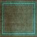 Square Machine Washable Persian Turquoise Traditional Area Rugs, wshtr215turq