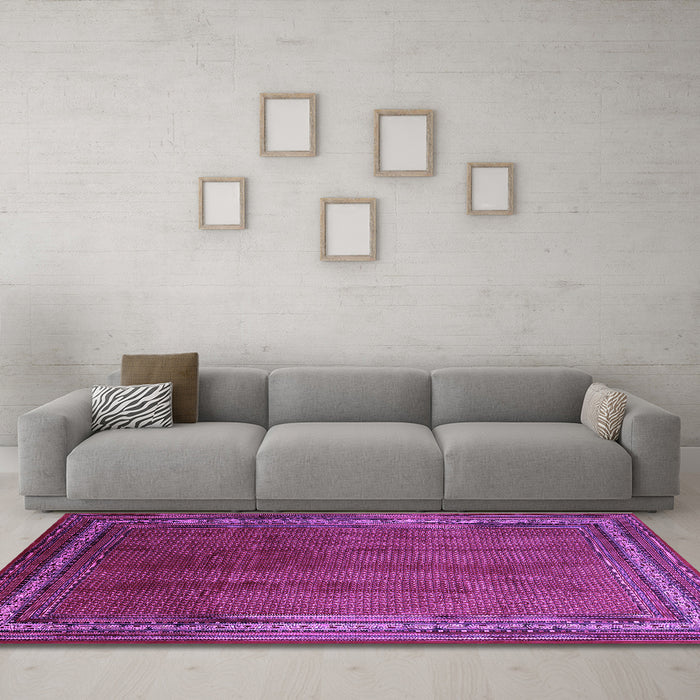 Machine Washable Persian Purple Traditional Area Rugs in a Living Room, wshtr215pur