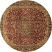 Round Machine Washable Medallion Brown Traditional Rug, wshtr2160brn