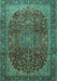 Machine Washable Medallion Turquoise Traditional Area Rugs, wshtr2160turq