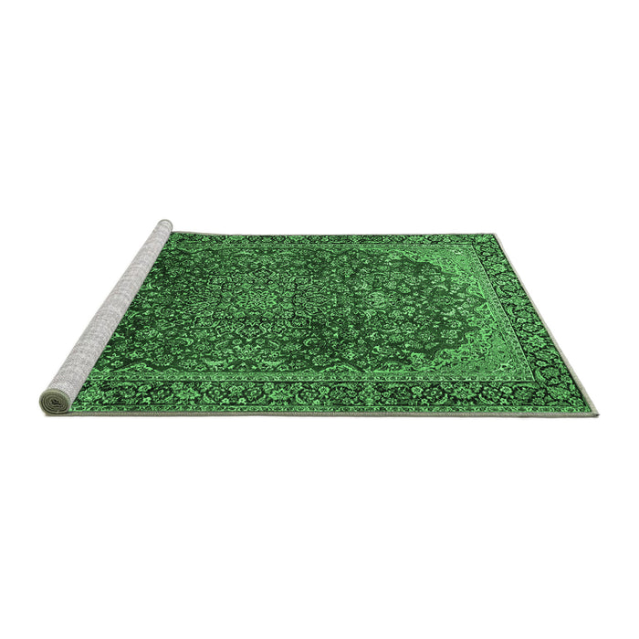Sideview of Machine Washable Medallion Emerald Green Traditional Area Rugs, wshtr2160emgrn