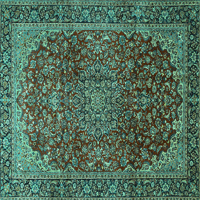 Square Machine Washable Medallion Turquoise Traditional Area Rugs, wshtr2160turq