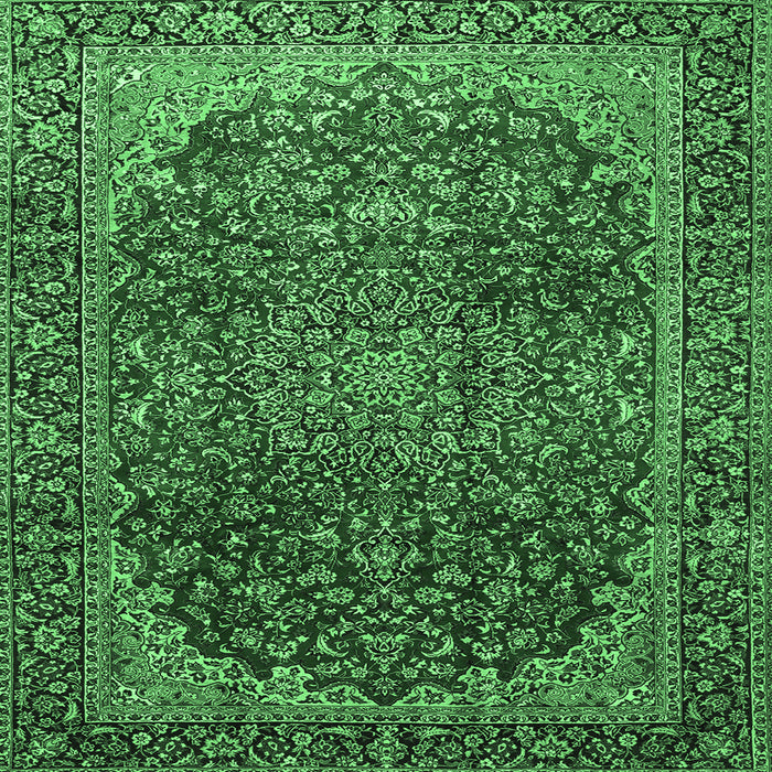 Square Machine Washable Medallion Emerald Green Traditional Area Rugs, wshtr2160emgrn