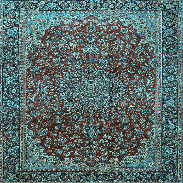 Square Machine Washable Medallion Light Blue Traditional Rug, wshtr2160lblu