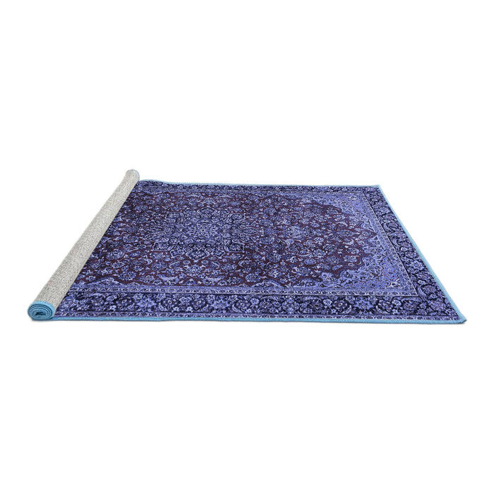 Sideview of Machine Washable Medallion Blue Traditional Rug, wshtr2160blu
