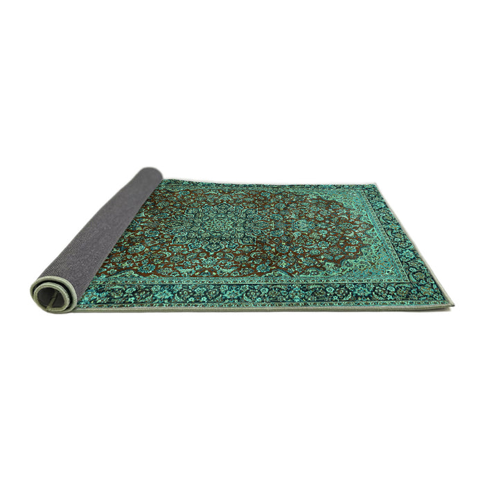 Sideview of Medallion Turquoise Traditional Rug, tr2160turq