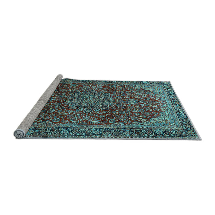 Sideview of Machine Washable Medallion Light Blue Traditional Rug, wshtr2160lblu