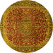 Round Machine Washable Medallion Yellow Traditional Rug, wshtr2160yw