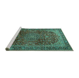 Sideview of Machine Washable Medallion Turquoise Traditional Area Rugs, wshtr2160turq