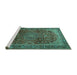 Sideview of Machine Washable Medallion Turquoise Traditional Area Rugs, wshtr2160turq