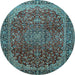 Round Medallion Light Blue Traditional Rug, tr2160lblu