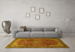 Machine Washable Medallion Yellow Traditional Rug in a Living Room, wshtr2160yw