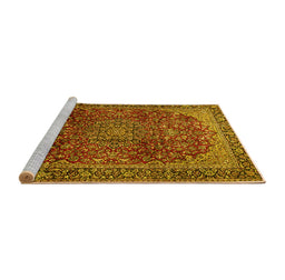 Sideview of Machine Washable Medallion Yellow Traditional Rug, wshtr2160yw